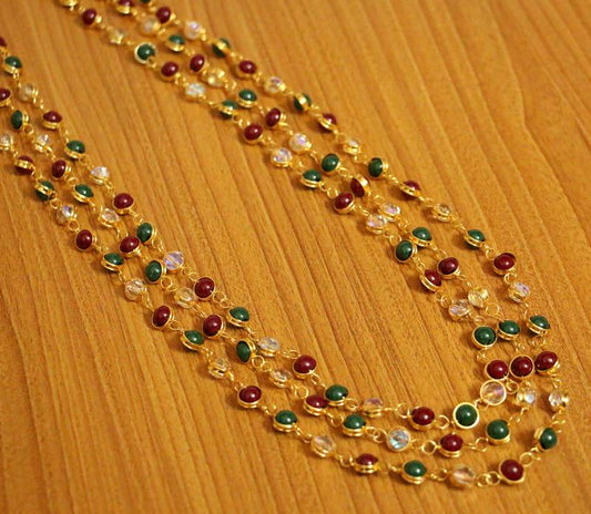 Multicolour Gold Plated 3 Line Necklace