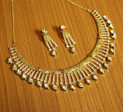 Antique Gold look Kundan & diamond Look Necklace Set