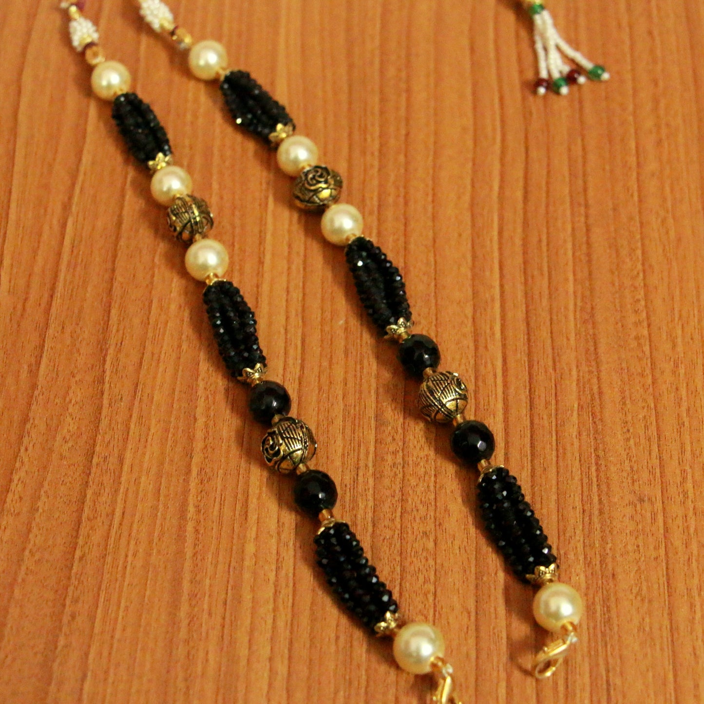 Black Crystal & Antique Bead Necklace Chain