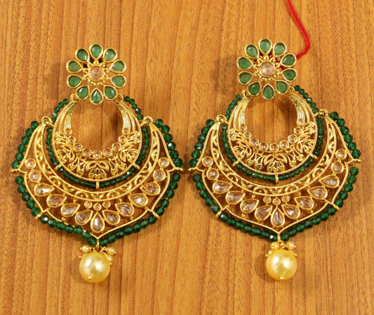 Emerald Look Polki Chaand Baali Earrings