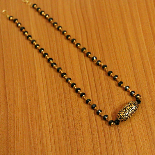 Black Crystal Antique Gold Bead Mangalsutra