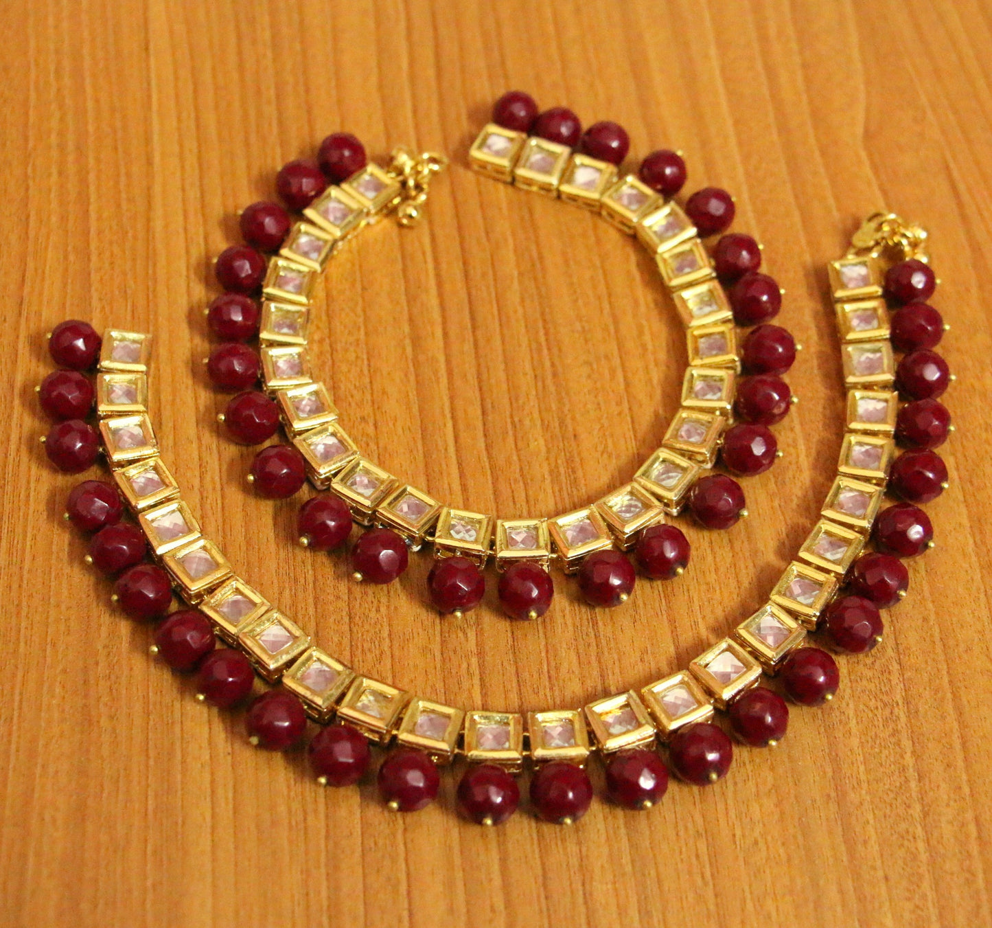 Kundan Meenakari Red Stone Anklets