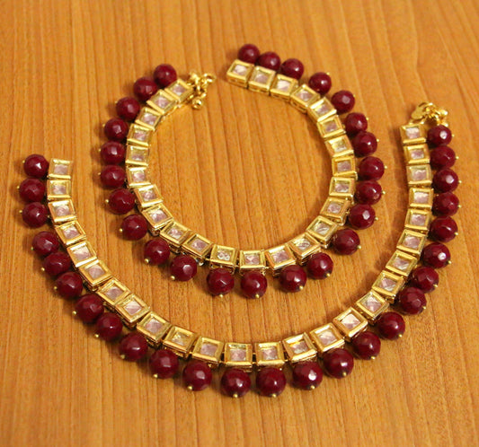 Kundan Meenakari Red Stone Anklets