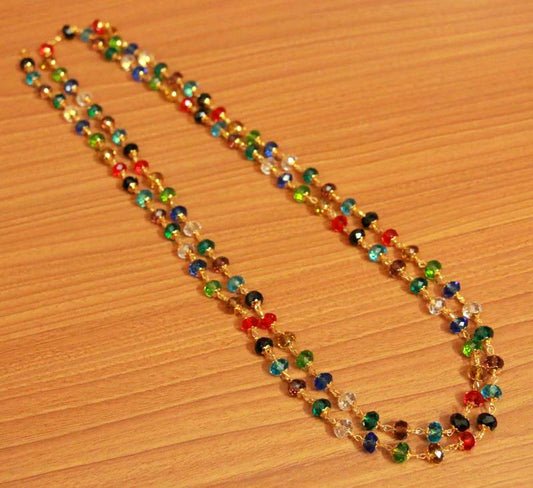 Multicolour Crystal Look Two Line Necklace