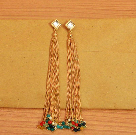 Kundan Meenakari Multicolour Tassle Earrings