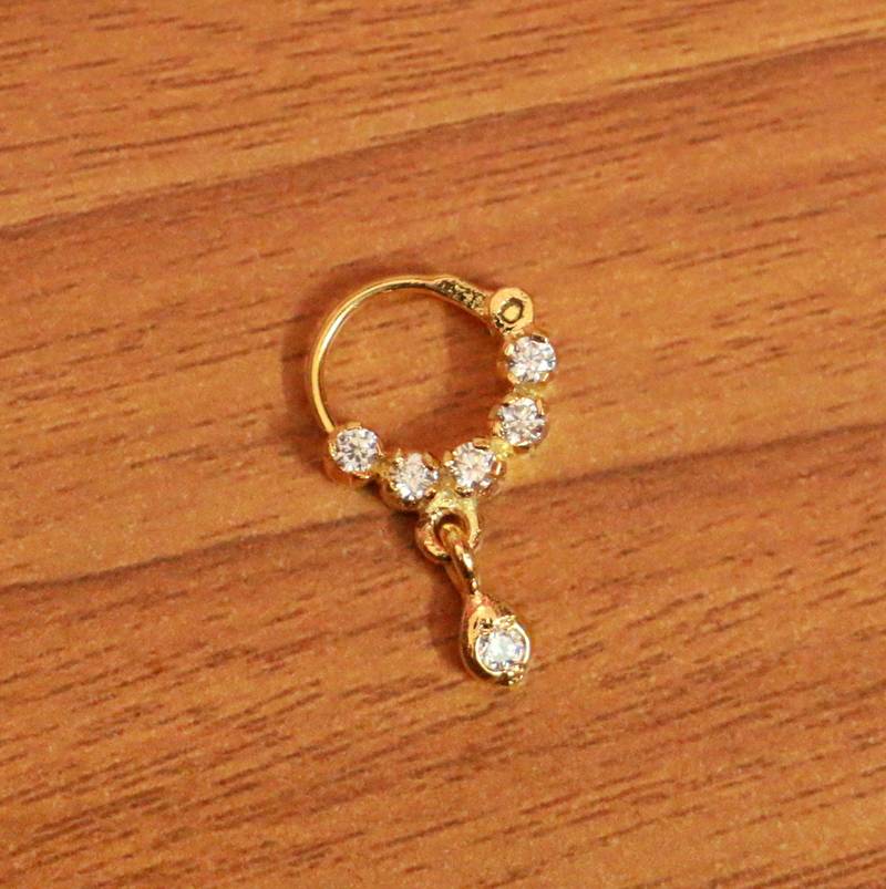 Tiny Diamond Stud L-Shape Nose Ring in 14k Gold | Maison Miru