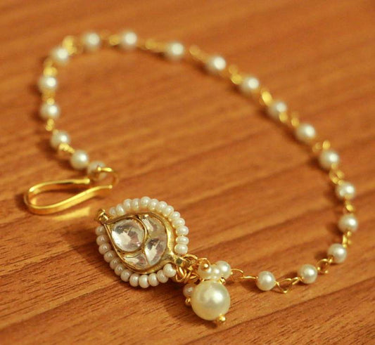 Kundan & Pearl Gold Plated Pressable Nose Ring