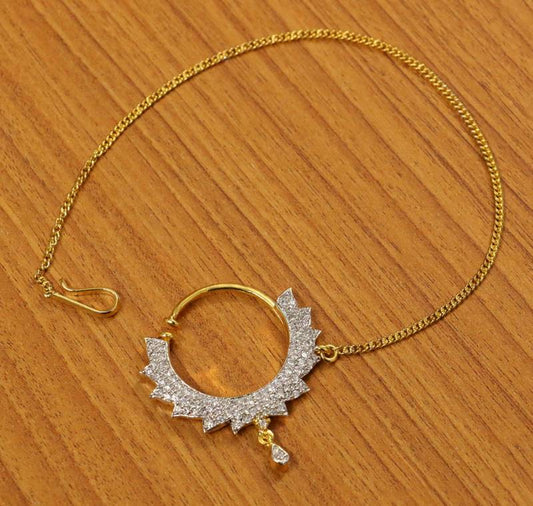DIAMOND LOOK GOLD PLATED CZ BRIDAL NOSE RING