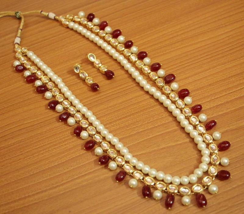 Kundan Meenakari Pearl & Ruby Ethnic Necklace Set
