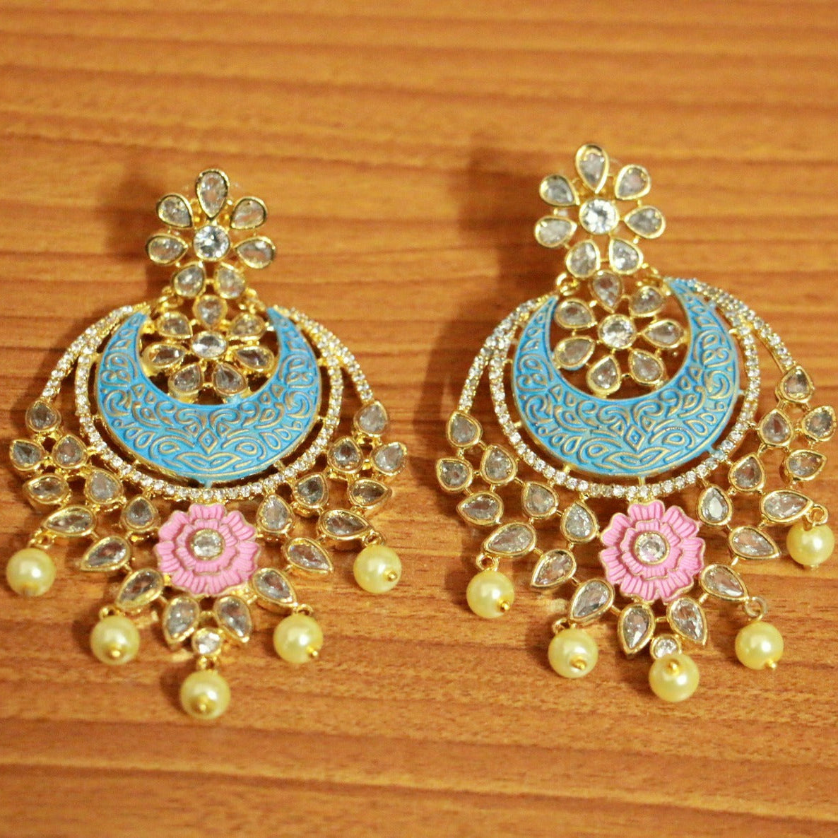 Ruby Kundan Look Pink & Green Meenakari Danglers