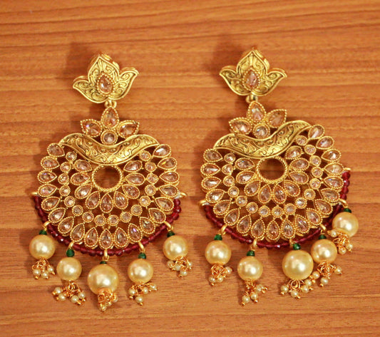 Antique Gold Look Polki Studded Danglers