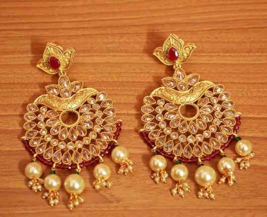 Multicolour Polki Studded Gold Look Danglers