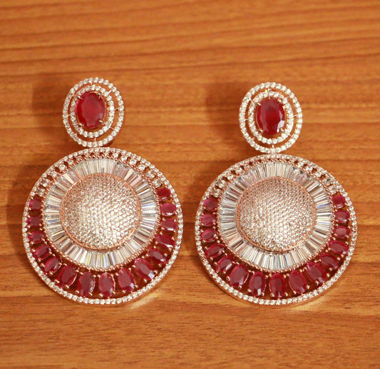 Rose Gold Ruby Diamond Look Danglers