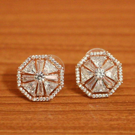 Diamond Look Signity Studded Rose Gold Studs
