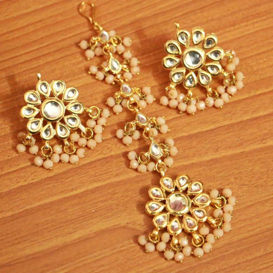 Faun Crystal Kundan Meenakari Tikka With earrings
