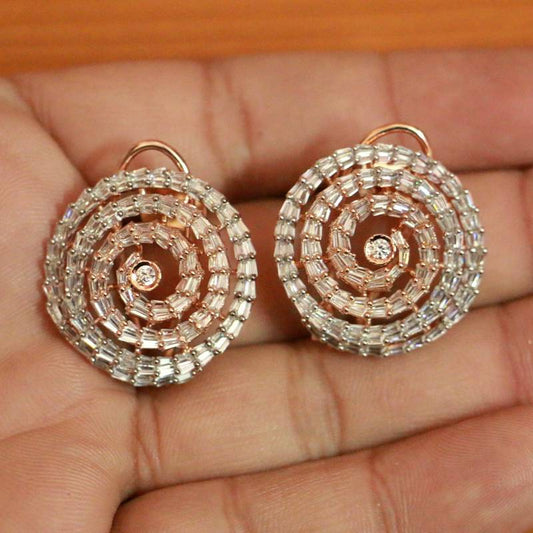 Baugette Studded Diamond Look Rose Gold Studs