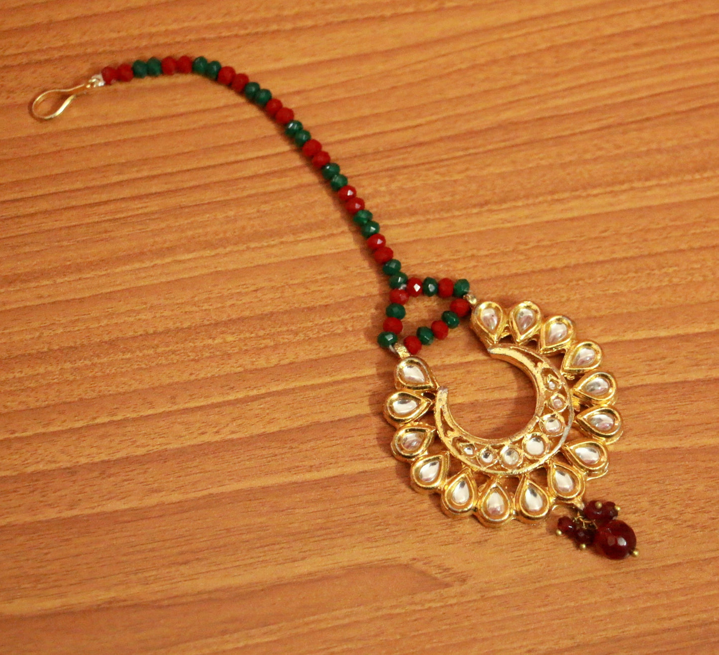 Multicolour Kundan Polki Bridal Maang Tikka | Gold-Plated Festive Head Jewellery