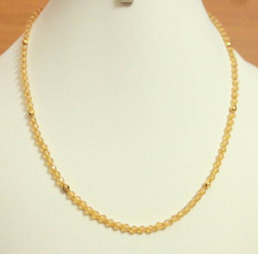Yellow Crystal & Gold Bead Necklace