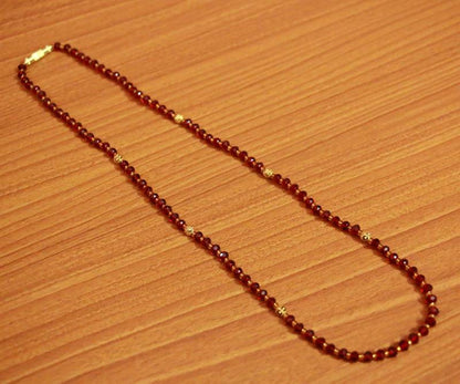 Red Crystal Bead & Gold bead Necklace