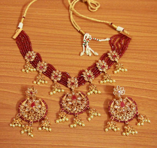Ruby Polki & Pearl Ethnic Choker Necklace Set