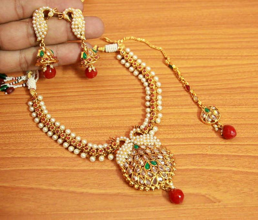 Multicolour Polki & Pearl Peacock Necklace Set