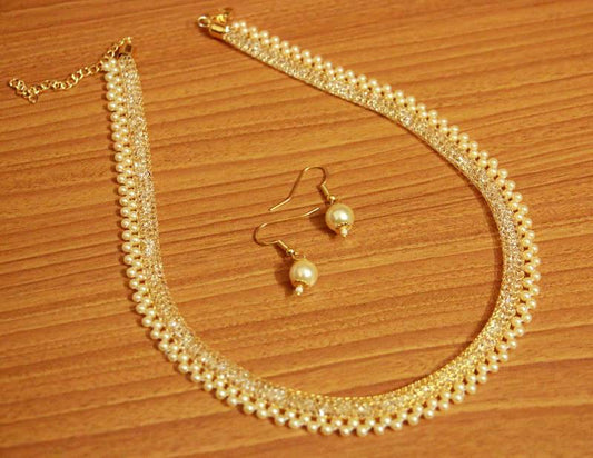 Pearl Zircon Filled Gold Plated Necklace Set