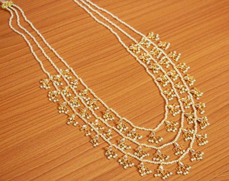 3 Line kundan & Pearl Ethnic Necklace