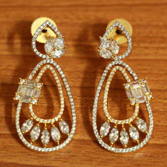 Gold Plated Cz Studded diamond Look Danglers