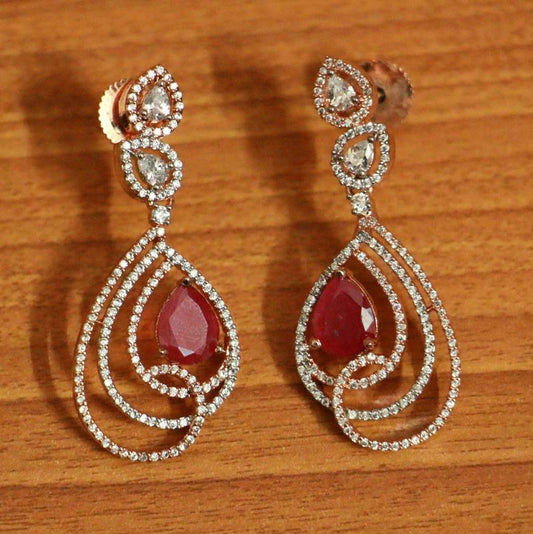 Rose Gold Diamond Look Ruby Danglers