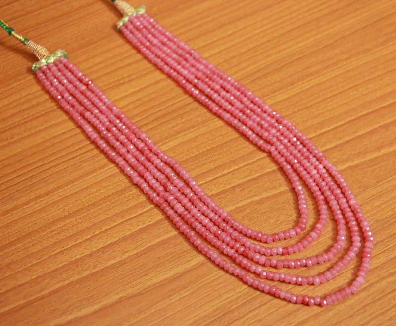 5 Line Pink Peach Colour Semi Precious Necklace