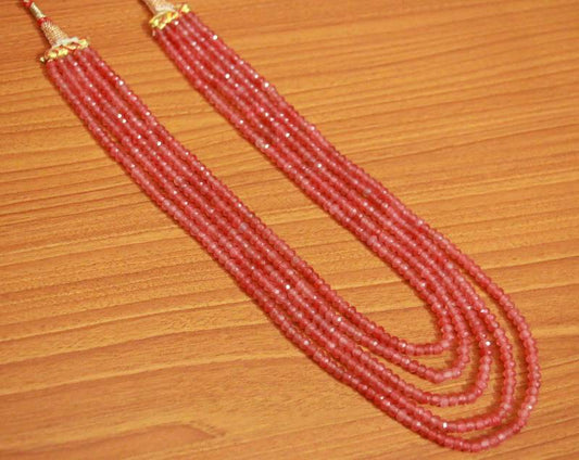 Pink Quartz 5 Line Semi Precious Necklace