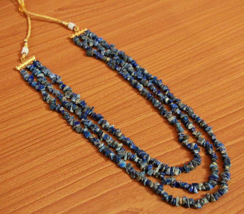 3 Line Semi Precious Lapiz Lazuli Necklace