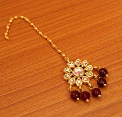 Ruby kundan Polki Gold Look Maang Tikka
