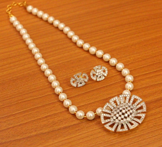Diamond look Gold Plated Pearl Necklace Set