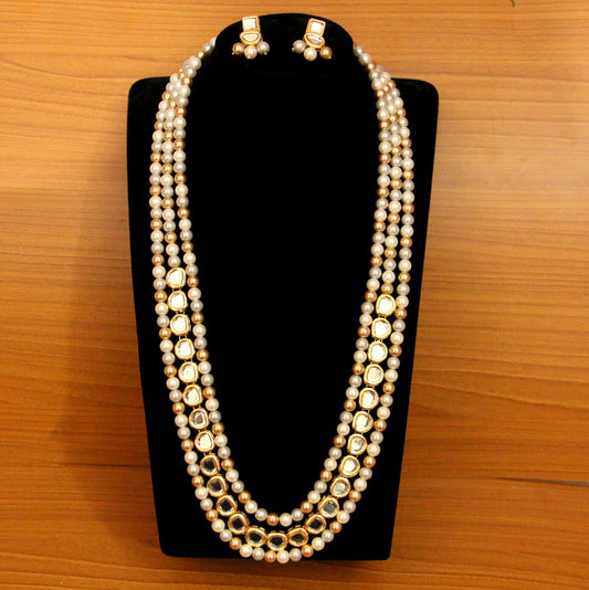 Uncut Kundan Polki Multicolour Pearl Necklace Set
