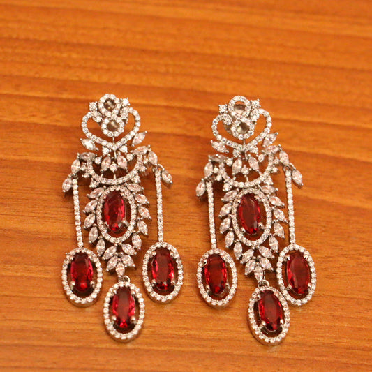 Ruby Silver Plated Diamond Look Danglers