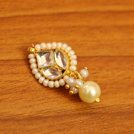 Kundan Polki & Pearl Pressable Nose Ring