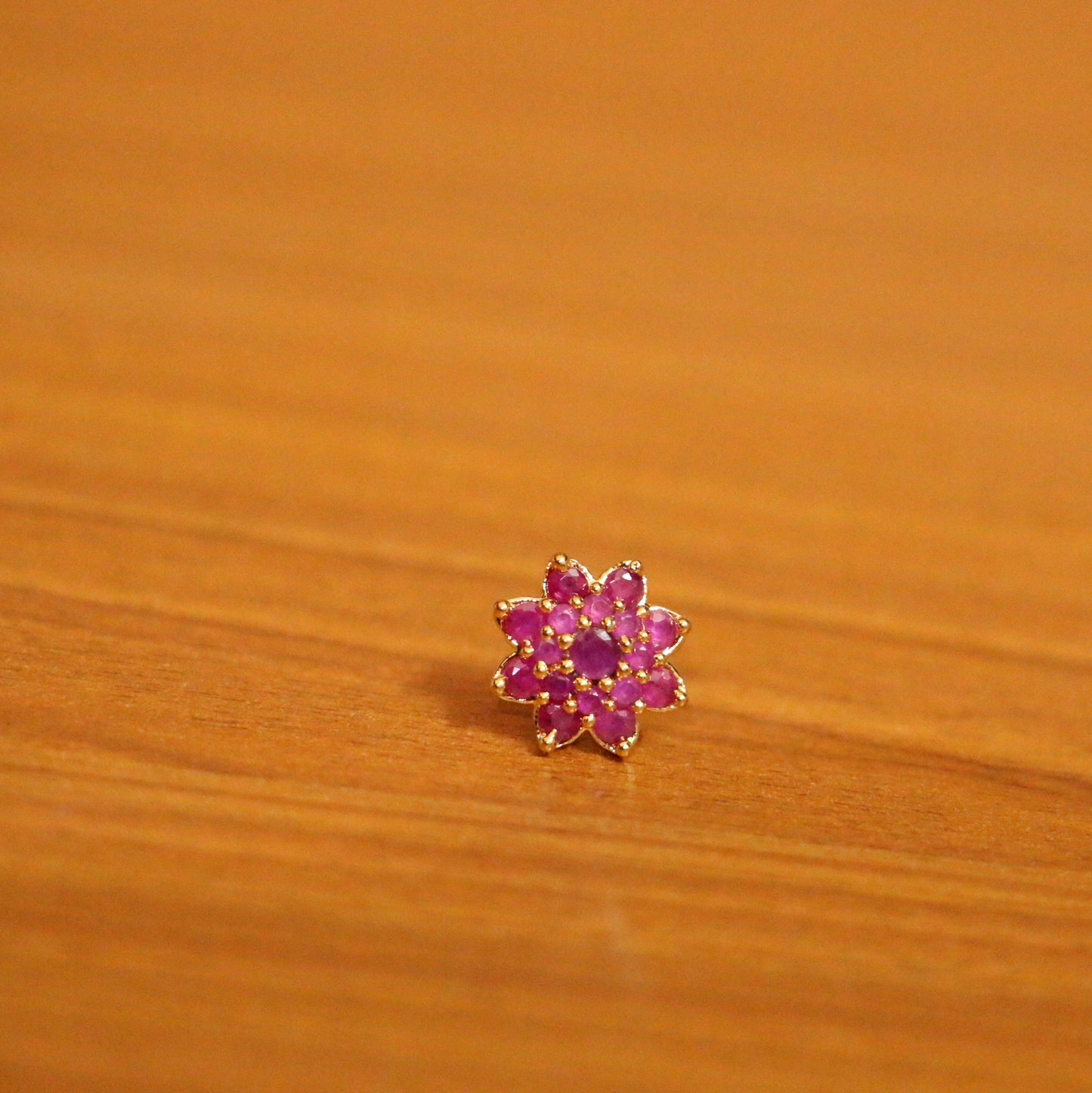 Ruby Gold Plated Flower Pattern Piercing Nose Ring