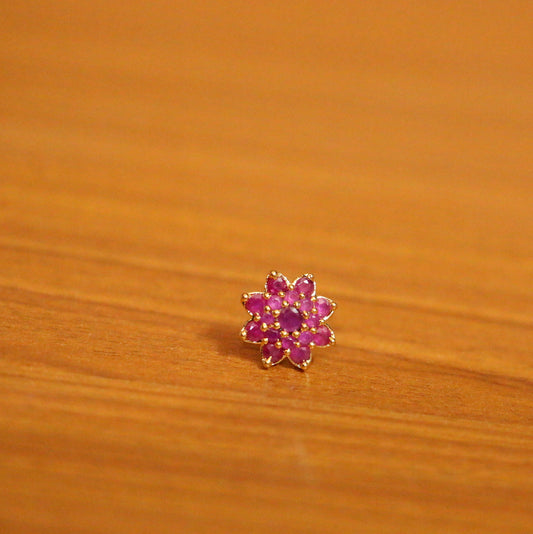 Ruby Gold Plated Flower Pattern Piercing Nose Ring