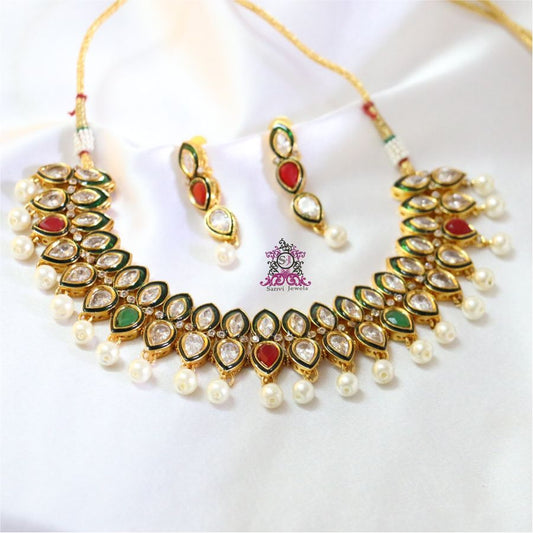 Zircon n Meenakari Necklace Set