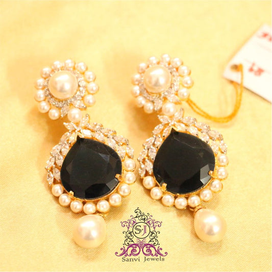 Black Onyx & Pearl Danglers