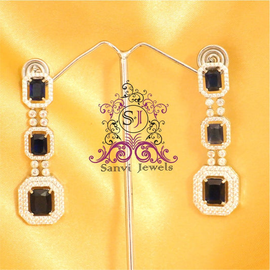 BLUE SAPPHIRE SILVER PLATED CZ DANGLERS