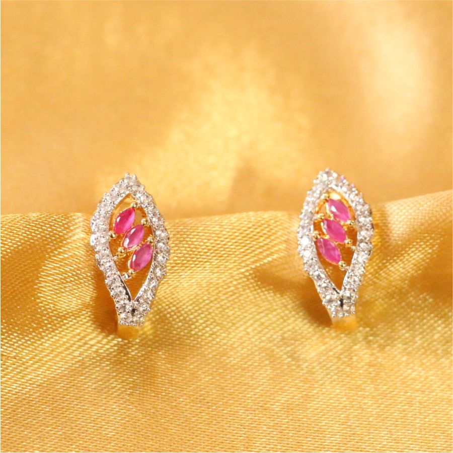 Traditional Colour Stones Stud Earrings Gold Plated Screw Lock ER25238