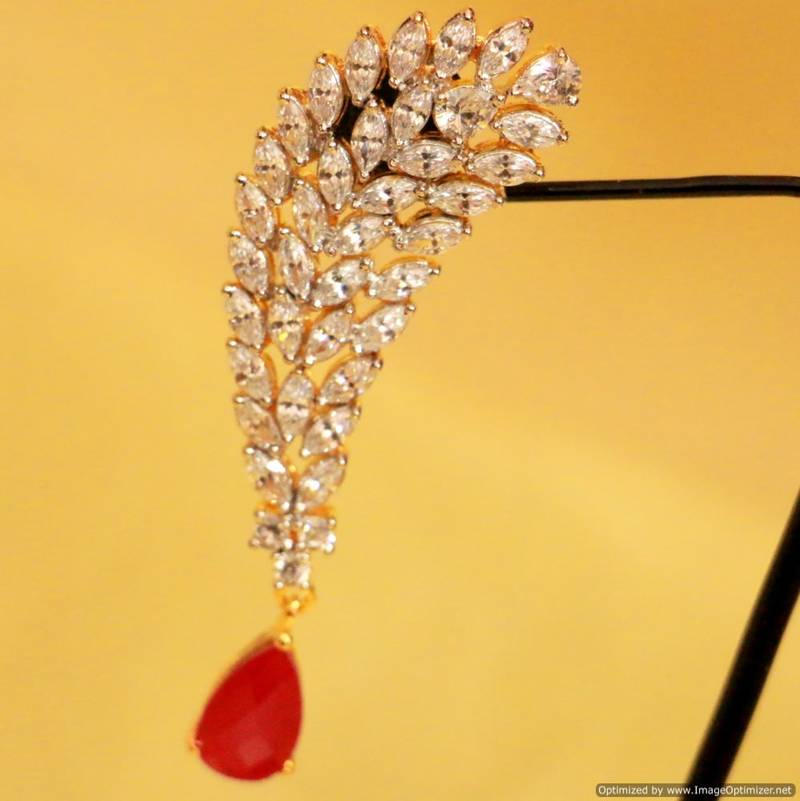 Ruby American Diamond Earrings Pair – 6.7x1.8cm – Sanvi Jewels