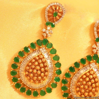 Green Onyx American Diamond Earrings Pair – 6.8x3.5cm Heritage Danglers – Sanvi Jewels