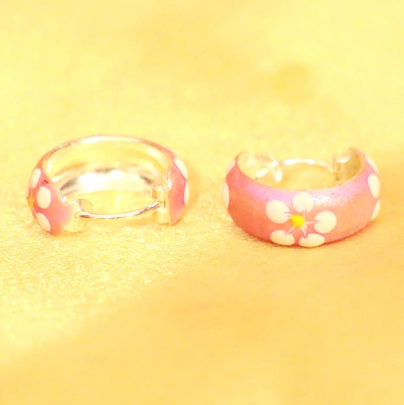 92.5 Sterling Silver Light Pink Flower Pattern Earrings