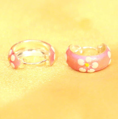 92.5 Sterling Silver Light Pink Flower Pattern Earrings