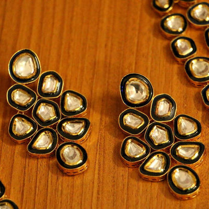 Uncut Kundan Polki Real Gold Look Two Line Necklace Set