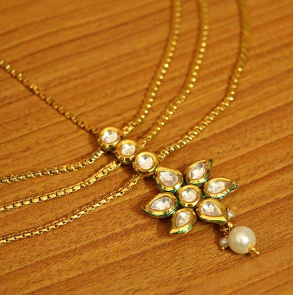 KUNDAN POLKI GOLD LOOK MUTI LAYERED BRIDAL MAANG TIKKA