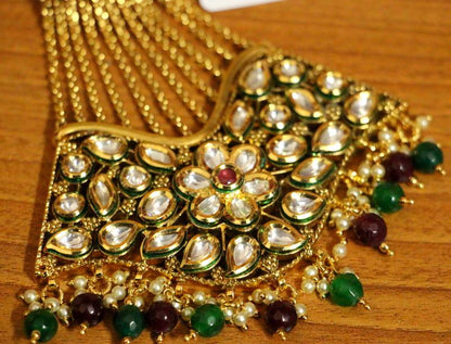 Ruby & Emerald Kundan Polki Paasa Jhoomar | Gold-Plated Bridal Side Head Jewellery
